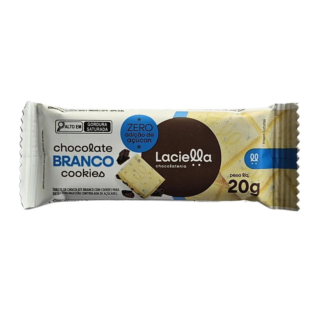 Chocolate Branco com Cookies Zero Açúcar Laciella - 20g - Imagem 1