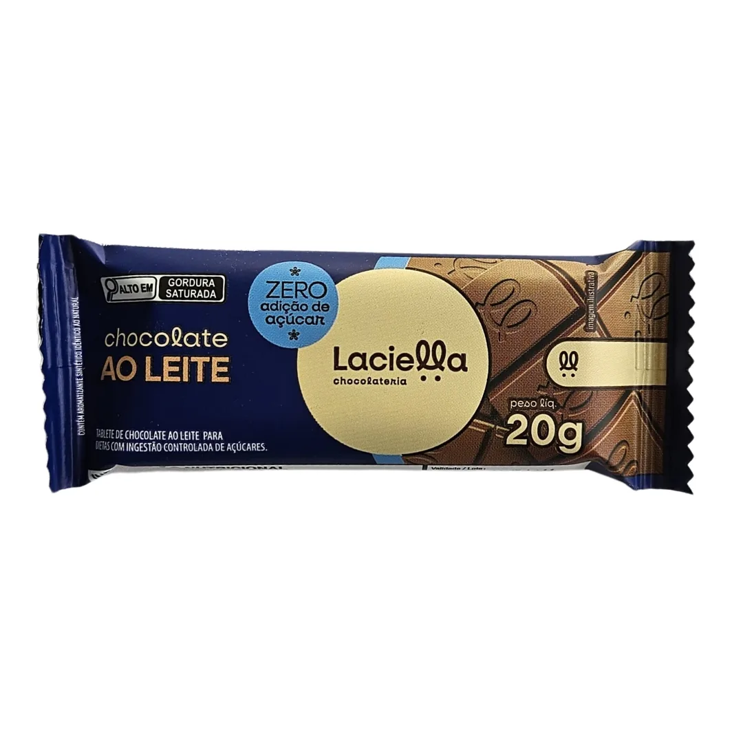 Chocolate ao Leite Zero Açúcar Laciella - 20g - Imagem 1