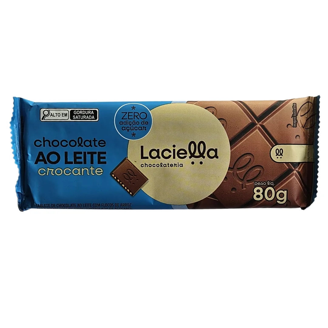 PRODUTOS SITE (77) Chocolate ao Leite Crocante Zero Açúcar Laciella - 80g - Imagem 1