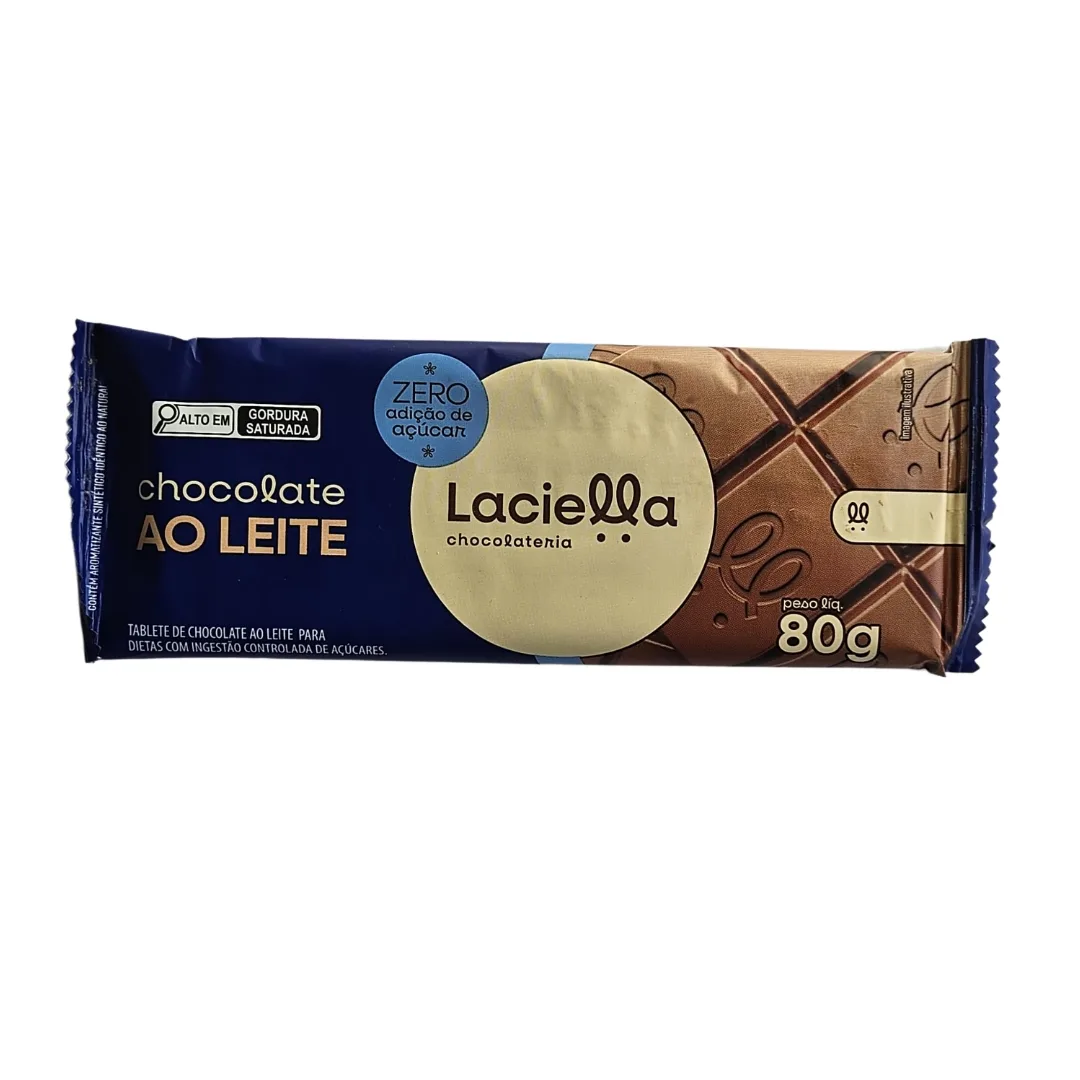 Chocolate ao Leite Zero Açúcar Laciella - 80g - Imagem 1
