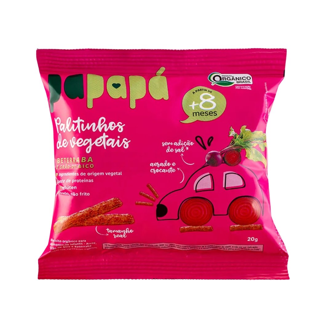 PRODUTOS SITE (35) Palitinhos de Beterraba e Grão de Bico 20g Papapá - Imagem 1