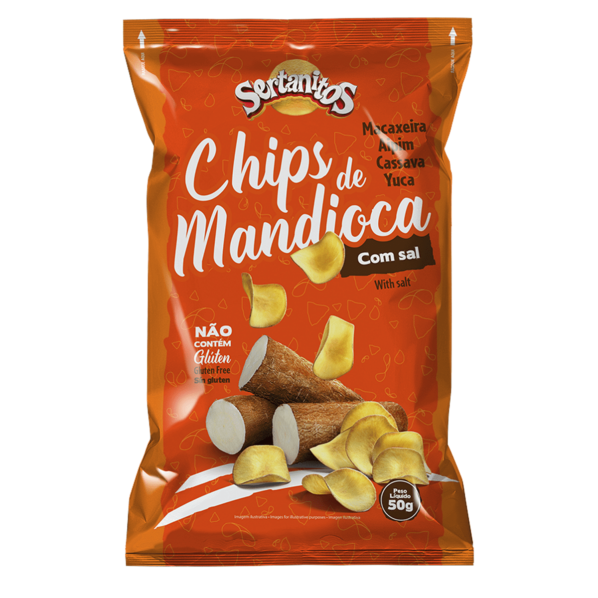 7ba239eab26967de724d4621fd5be2d0 Chips de Mandioca c/ Sal Sertanitos 50g - Imagem 1