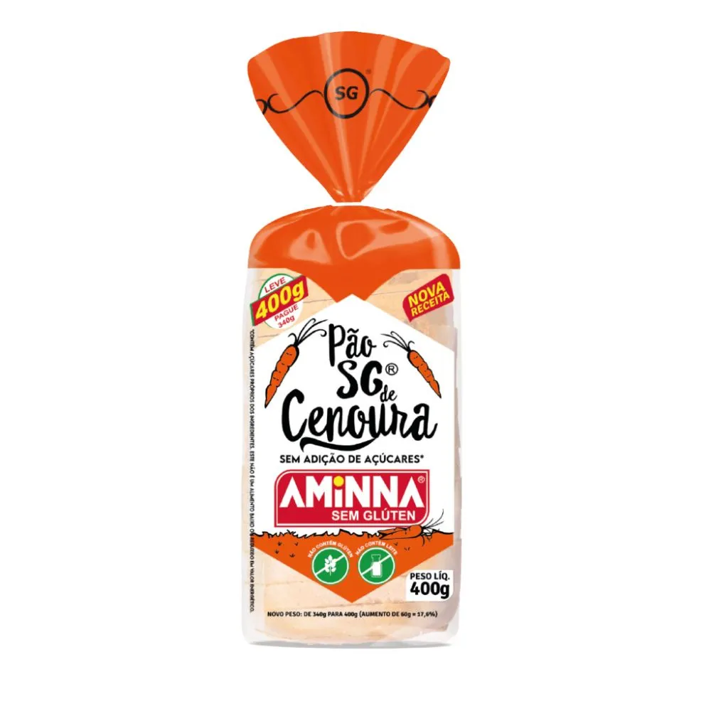 PAO-COM-CENOURA-SEM-GLUTEN-SEM-LEITE-E-SEM-ACUCAR-400G-AMINNA Pão Cenoura S/G Aminna – 400g - Imagem 1