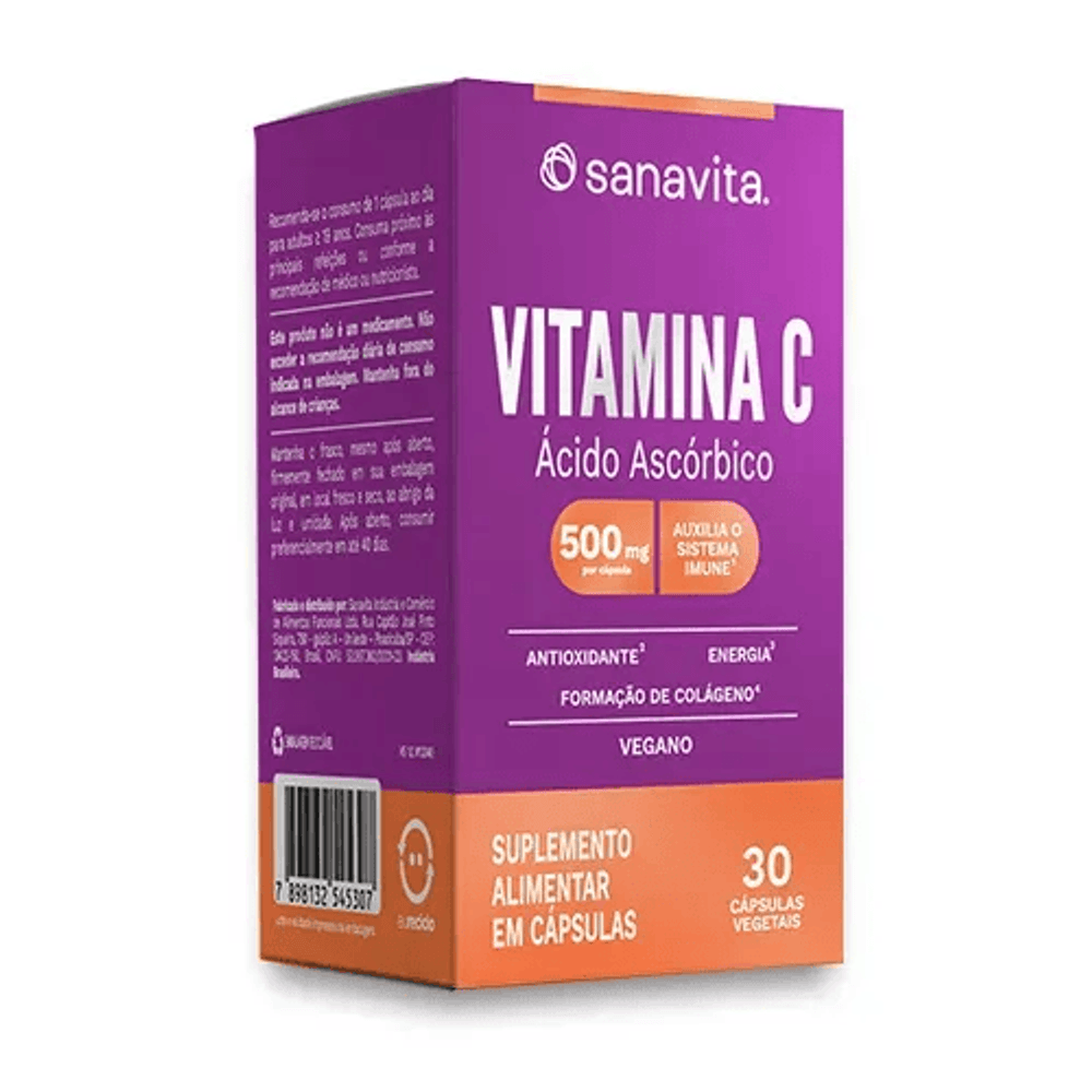 vitamina-c-sanavita-30-caps Vitamina C Ácido Ascórbico 30 Caps - Sanavita - Imagem 1