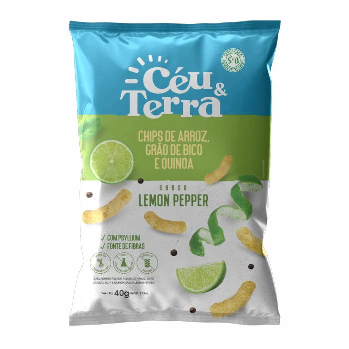 e156de74c6d62d97108b466107feec9b Chips de Arroz Lemon Pepper Céu & Terra 40g - Imagem 1