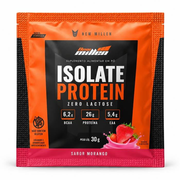 isolate_protein_morango_30g_site_compativel Isolate Protein Morango New Millen Sachê 30g - Imagem 1