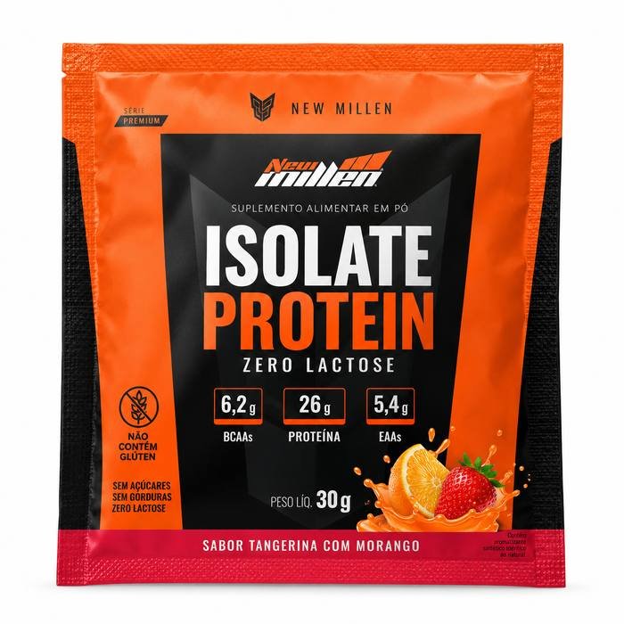 isolate_protein_tangerina_morango_30g_site Isolate Protein Tangerina com Morango New Millen Sachê 30g - Imagem 1